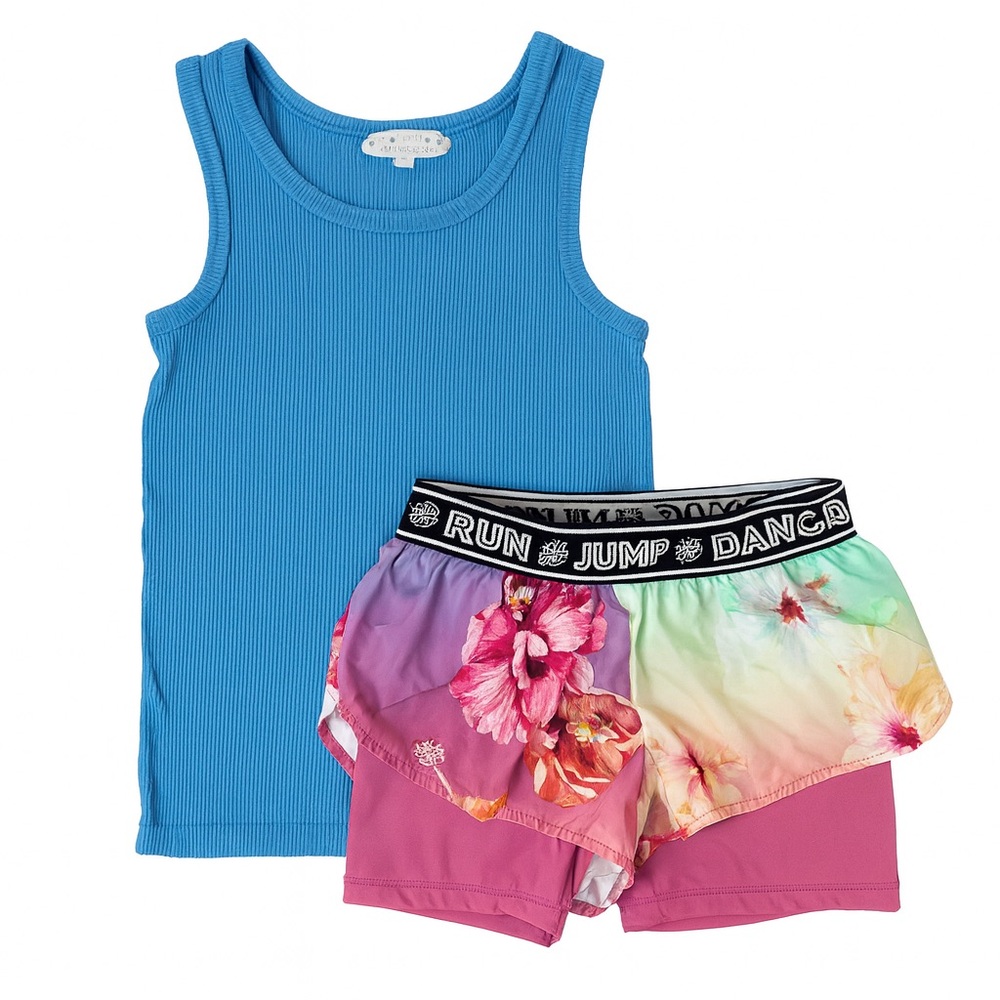 Molo Omari Hibiscus Rainbow Shorts & Hannah Banana Tank Set Girls 5/6